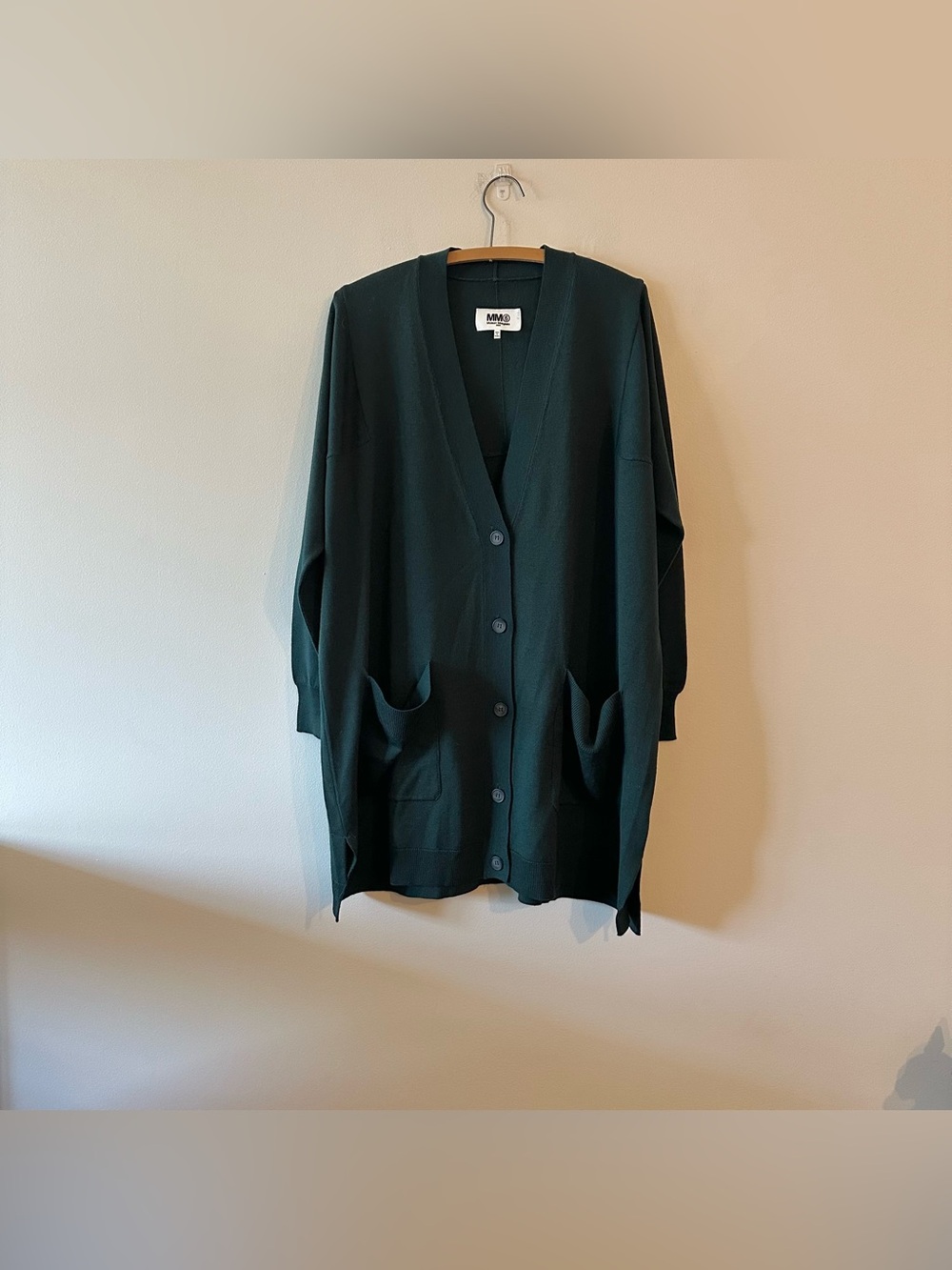 MM6 Maison Margiela Oversized Green Wool Knit Cardigan S Pockets Minimalist